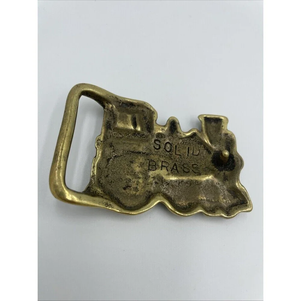 VINTAGE SOLID BRASS BELT BUCKLE LOCOMOTIVE Train Country Core